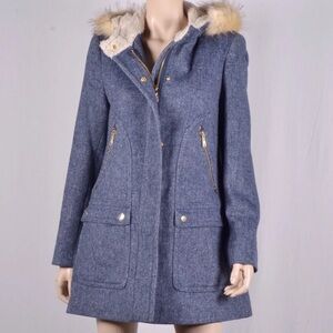 Sam Edelman Wool Blend Coat Navy Faux Fur Hood Sherpa Lined Parka Jacket‎ S